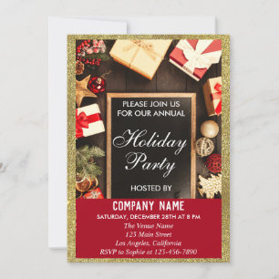 Invitation Fête d'entreprise festive de vacances Red & Gold P