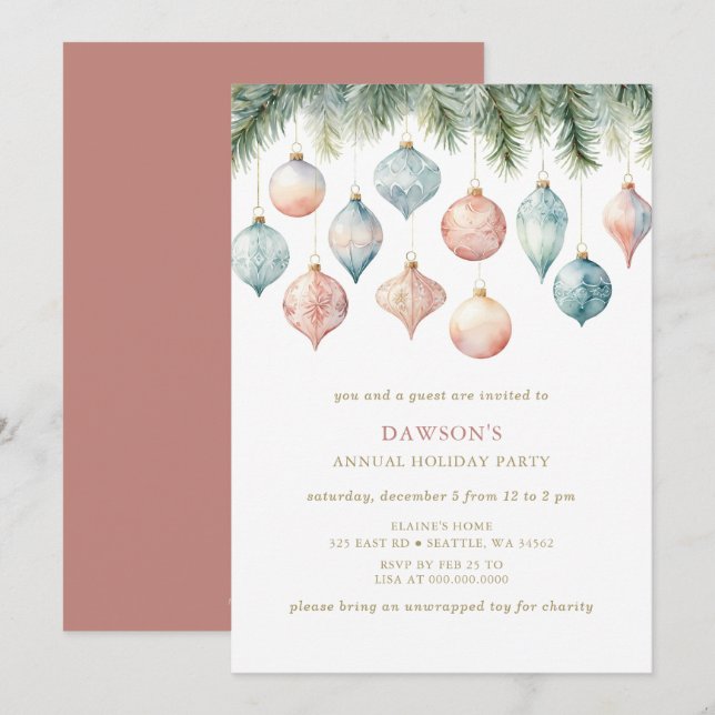 Invitation Fête d'entreprise festive rose pastel de Noël  (Devant / Derrière)