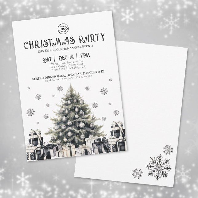 Invitation Fête d'entreprise Noir Blanc Jour férié (Black White Elegant Company Christmas Party Invitation)