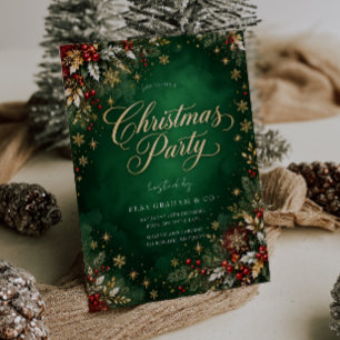 Invitation Fête d'entreprise scintillante verte festive Noël