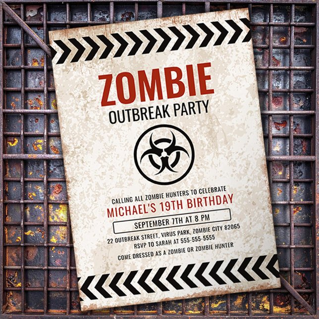 Invitation Fête d'épidémie de zombies avec texte grunge (Créateur téléchargé)