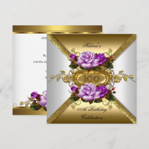 Invitation Fête des 100 ans Anniversaire Elégant Roses Violet