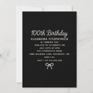 Invitation Fête des 100 ans Anniversaire Noir Blanc Perle Écr