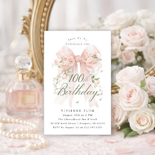 Invitation Fête des 100 ans Anniversaire Rose Coquette Rose F