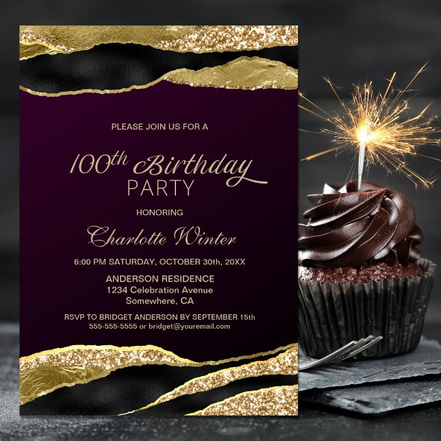 Invitation Fête des 100 ans Bourgogne et Or (Créateur téléchargé)