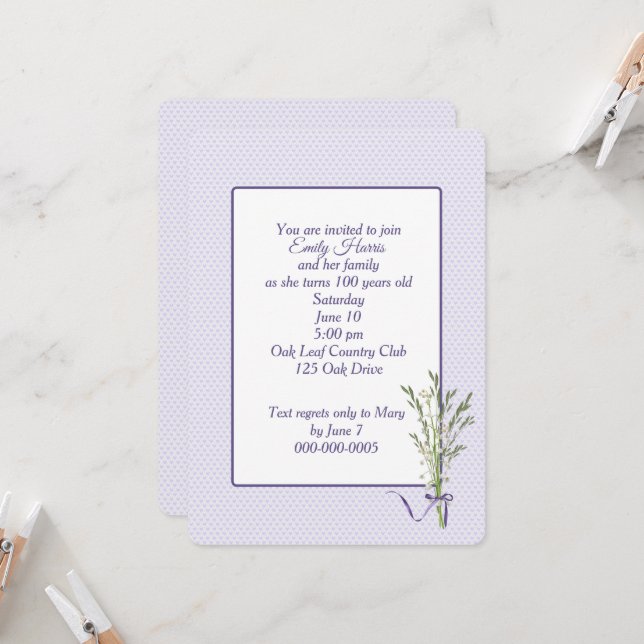 Invitation Fête des 100 ans Cœurs et Muguet (Devant/Arrière en situation)