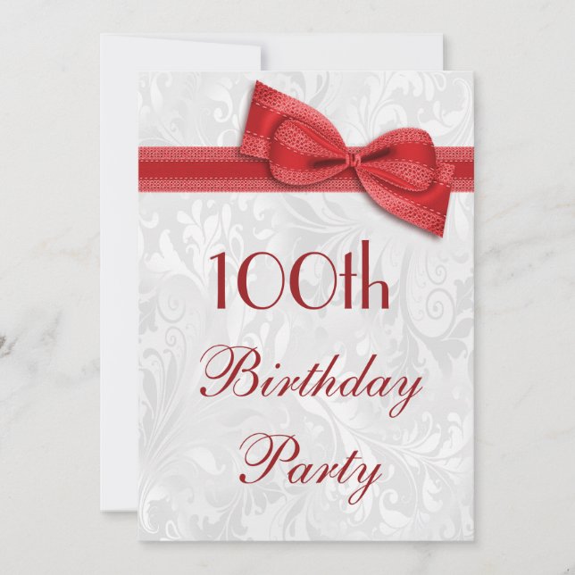 Invitation Fête des 100 ans Damassé et Nœud Papillon Faux (Devant)