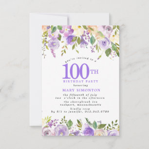 Invitation Fête des 100 ans de PETITE Rose florale violette
