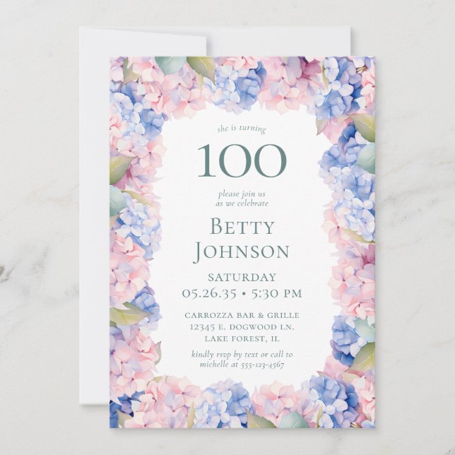 Invitation Fête des 100 ans des Hortensias (Devant)