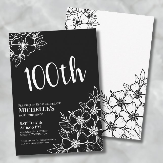 Invitation Fête des 100 ans d'une femme (One Hundred Feminine Elegant 100th Birthday Party Invitation)
