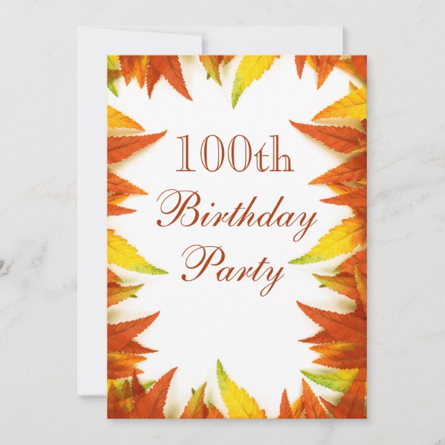 Invitation Fête des 100 ans Feuilles d'automne (Devant)