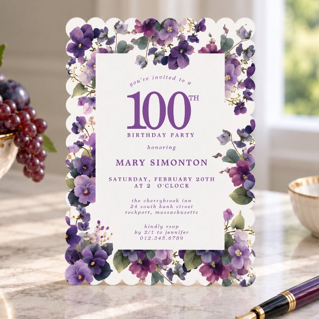 Invitation Fête des 100 ans Fleur de Violette Violette (Créateur téléchargé)