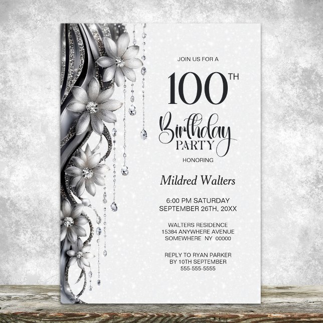 Invitation Fête des 100 ans Fleurs et Diamants (Créateur téléchargé)