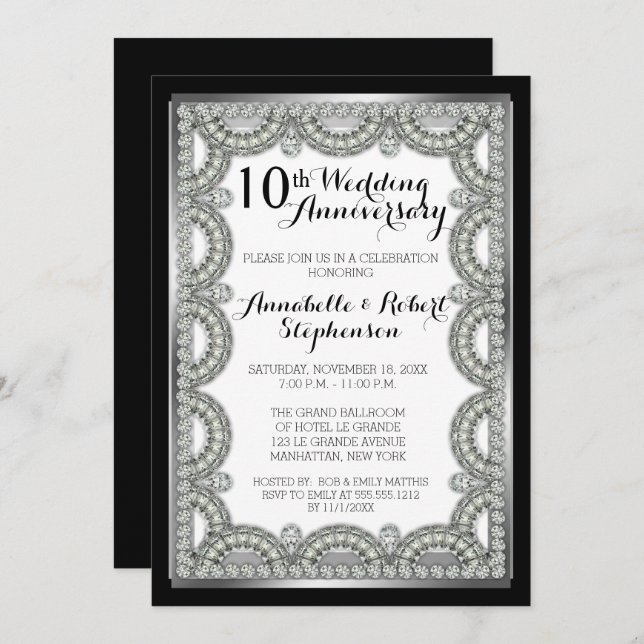 Invitation Fête des 10 ans de mariage - Noces d'argent et de  (Devant / Derrière)