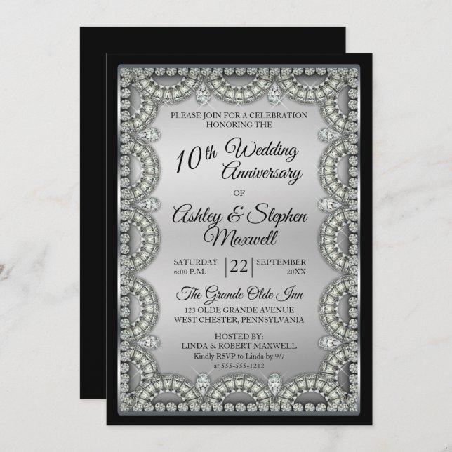 Invitation Fête des 10 ans de mariage - Noces d'argent et de  (Devant / Derrière)