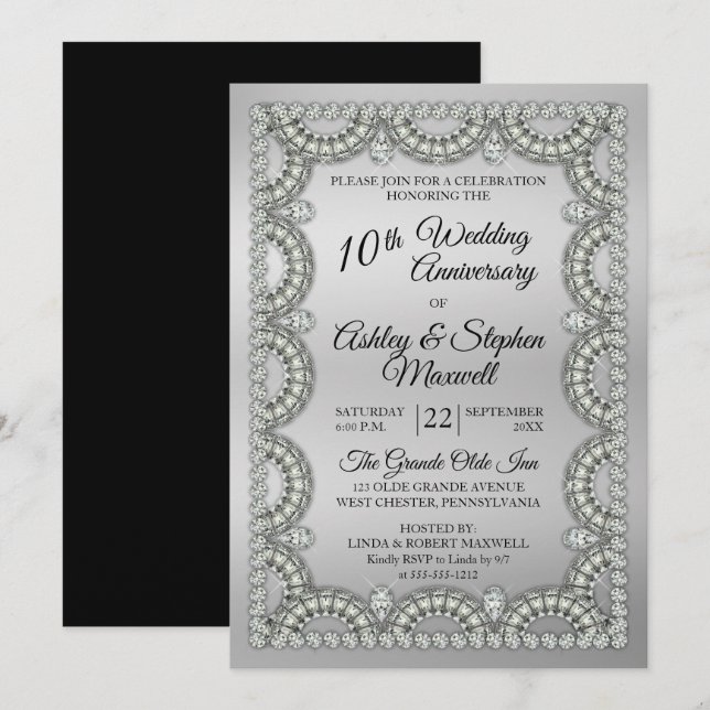 Invitation Fête des 10 ans de mariage, Noces d'argent et de d (Devant / Derrière)