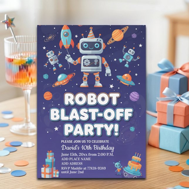 Invitation Fête des 10 ans Robots dans l'Espace (Créateur téléchargé)