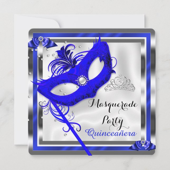 Invitation Fête des 15 ans Blue Masquerade Quinceanera (Devant)