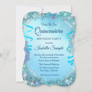 Invitation Fête des 15 ans Blue Under The Sea Quinceanera