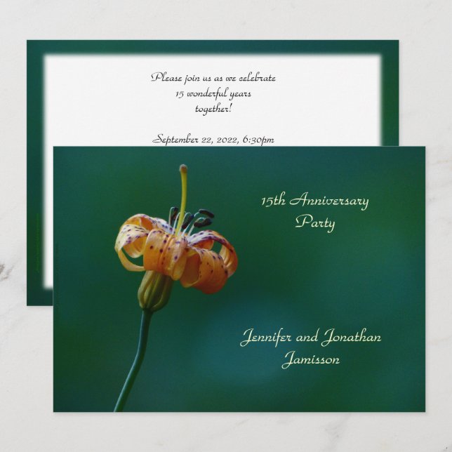 Invitation Fête des 15 ans de mariage, Nom, Lys Jaune (Devant / Derrière)