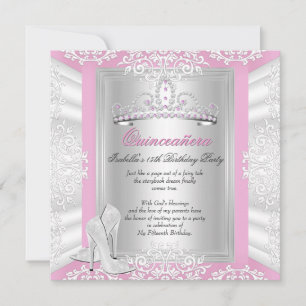 Invitation Fête des 15 ans de Quinceanera Rose élégant