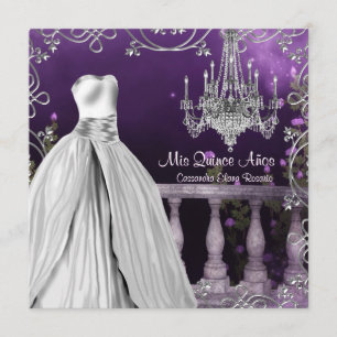 Invitation Fête des 15 ans lustre roses lavande violettes