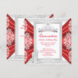 Invitation Fête des 15 ans Quinceanera Blanc Rouge