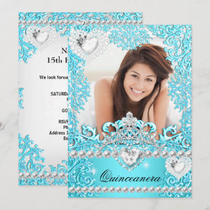 Invitation Fête des 15 ans Quinceanera Bleu sarcelle Argenté