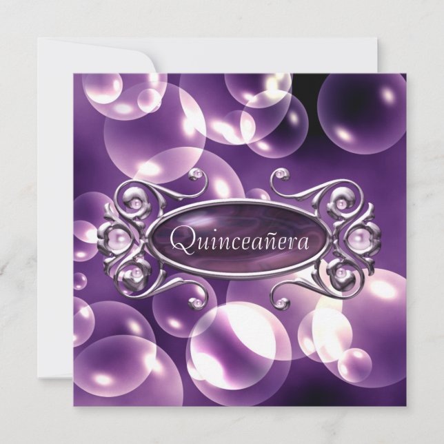 Invitation Fête des 15 ans Quinceanera Bulles Violettes (Devant)