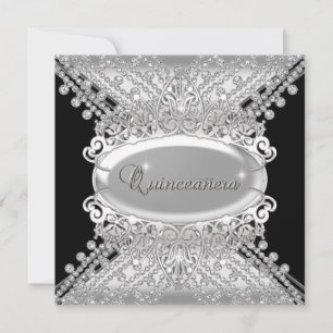 Invitation Fête des 15 ans Quinceanera Diamants Noirs et Blan