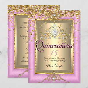 Invitation Fête des 15 ans Quinceanera Or Rose
