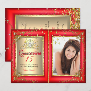 Invitation Fête des 15 ans Quinceanera Or Rouge Photo