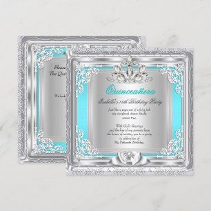 Invitation Fête des 15 ans Quinceanera Turquoise Argenté