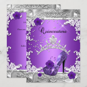 Invitation Fête des 15 ans Quinceanera Violet Argent