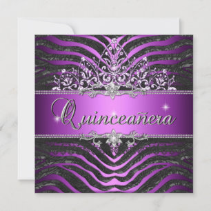 Invitation Fête des 15 ans Quinceanera Violet Rose Noir Zèbre