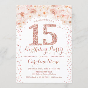 Invitation Fête des 15 ans - Rose Gold Blanc