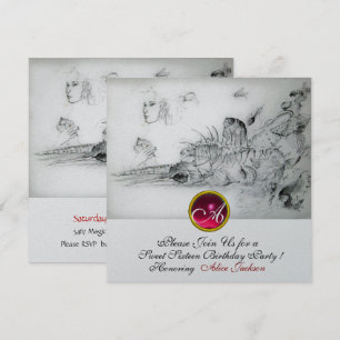 Invitation FÊTE DES 16 ANS COQUILLAGES, Rubis Monogramme Arge