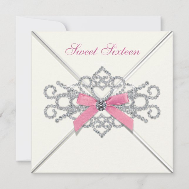 Invitation Fête des 16 ans douce White Diamonds Rose (Devant)