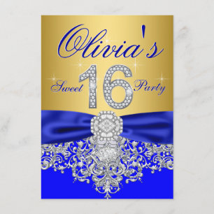 Invitation Fête des 16 ans royale en bleu et or