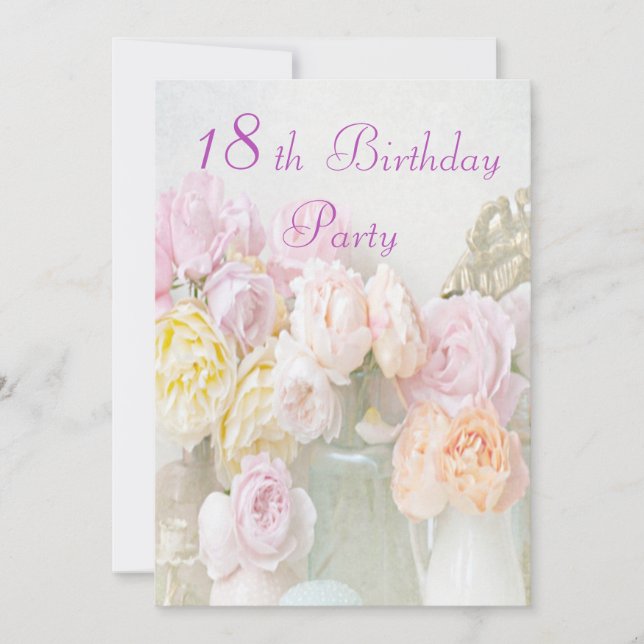 Invitation Fête des 18 ans avec des roses romantiques en pots (Devant)