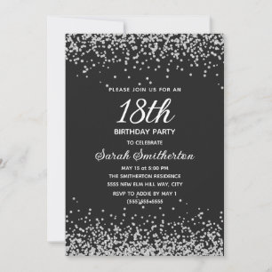 Invitation Fête des 18 ans Black Silver Diamond Glitter