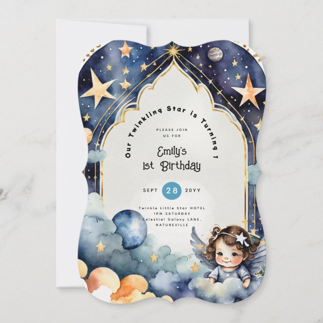 Invitation Fête des 1 an Twinkle Little Star, BABY SHOWER Fil (Devant)