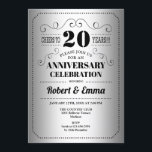 Invitation Fête des 20 ans de mariage - Argent Noir<br><div class="desc">Invitation à la fête des 20 ans de mariage. Carte d'invitation argent et noir. Parfait pour une célébration élégante. Peut être personnalisé pour n'importe quelle année.
Veuillez m'envoyer un message si vous avez besoin d'une personnalisation supplémentaire.</div>
