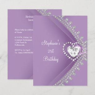 Invitation Fête des 21 ans Bijou Diamant Cœur Lilas