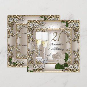 Invitation Fête des 21 ans Crème Or Rose Argent