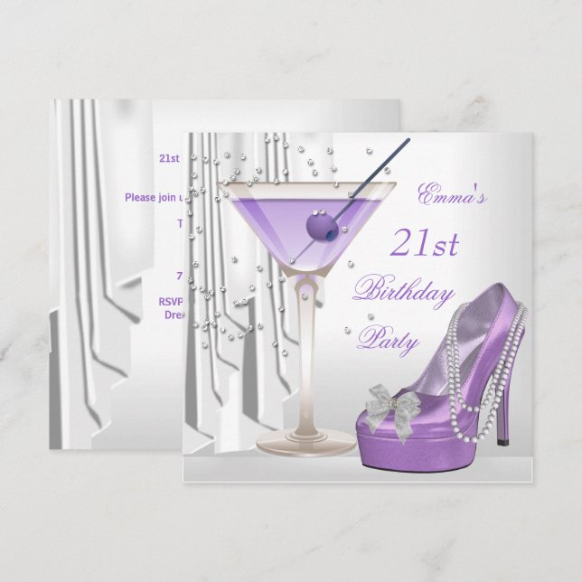 Invitation Fête des 21 ans Martini au lilas blanc chaussure p (Devant / Derrière)