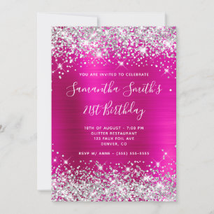 Invitation Fête des 21 ans Monogramme Rose Chaud Paillettes A