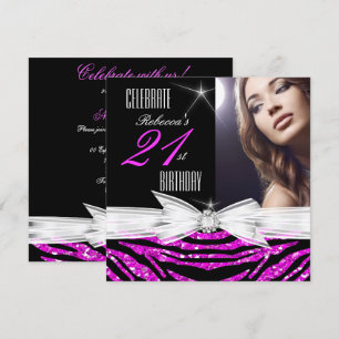 Invitation Fête des 21 ans Rose Chaud 21 Zèbre Photo 3