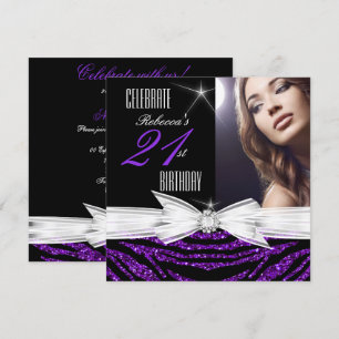 Invitation Fête des 21 ans Violet 21 Zèbre Photo 3