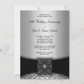 Invitation Fête des 25 ans d'argent en Damassé